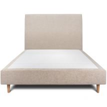 Lit 150x200cm avec tête de lit tapissier tissu et sommier tapissier beige brun - Hauteur totale : 35cm