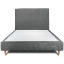 Lit 135x190cm avec tête de lit tapissier tissu et sommier tapissier gris anthracite - Hauteur totale : 35cm