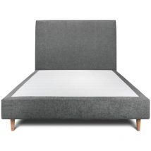 Lit 150x190cm avec tête de lit tapissier tissu et sommier tapissier gris anthracite - Hauteur totale : 35cm