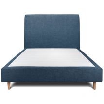 Lit 160x200cm avec tête de lit tapissier tissu et sommier tapissier Bleu - Hauteur totale : 35cm