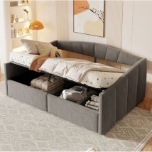 Bett 140 X 200 Cm – Schlafsofa Mit Stauraum, Lattenrost – Klassisch Gestreift – Samtstoff – Grau