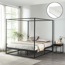 Lit à baldaquin Kristianstad et matelas à mousse froid 160 x 200 cm noir [en.casa] neu.haus]