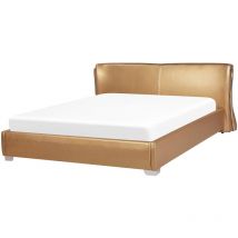 Lit à Eau 180 x 200 cm avec Cadre de Lit en Cuir Doré et Matelas à Eau Confort Lille