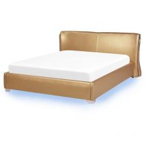 Lit à Eau 140 x 200 cm avec Cadre de Lit en Cuir Doré et Matelas à Eau Confort Lille