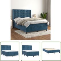 The Living Store Sommier à lattes de lit et matelas Bleu foncé 140x200cm Velours - Lit Double - Lit Velours - Lit Design - Literie - Chambre à Coucher