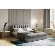 Lit adulte 200x200 cm city - rembourré avec rangement et matelas – tissu velours - gris clair