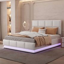 Sureh - Lit coffre avec sommier à lattes, lit adulte 140x200 cm, lit double capitonné avec rangement dans, lit flottant avec led réglable,tête de lit