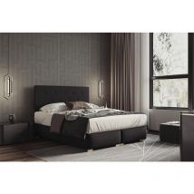 Lit adulte 140x200 cm lupin - avec matelas ressorts intégrés, rangement et surmatelas - tissu velours – noir
