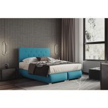 Lit adulte 140x200 cm lupin - avec matelas ressorts intégrés, rangement et surmatelas - tissu velours – turquois