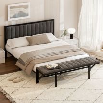 Fortuna Lai - Lit adulte 140x200cm avec banquette pliable - lit double - cadre en fer avec sommier à lattes en bois et tête de lit - velours gris