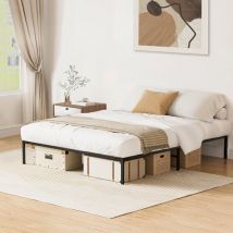 Lit adulte 90x190, Cadre de lit en métal, Sommier 90x190 sans Tête de lit, Noir