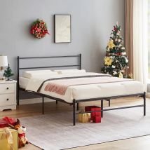 Iztoss - Lit adulte 160x190, Cadre de lit en métal, Sommier 160x190 Avec Tête de lit, Noir