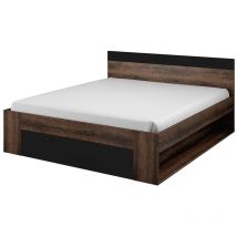 Meublorama - Cama adulta 160x200 con cajones integrados - Colección eos. Color roble oscuro y negro.