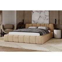 Emporius - Lit adulte 160x200 Bolonia - lit avec rangement & Sommier, lit coffre 160 x 200 cm - Tissu Velours Beige foncé (Amor Velvet 4302)
