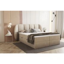 Lit adulte 200x200 cm bilbao - rembourré avec rangement et matelas – tissu velours - beige