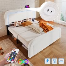 Okwish - Lit adulte 140x200 cm lit capitonné avec led et fonction de chargement usb Type c, blanc, sans matelas
