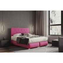 Lit adulte 160x200 cm lupin - avec matelas ressorts intégrés, rangement et surmatelas - tissu velours – rose