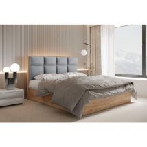 Trada - Lit adulte 160x200 cm selva avec rangement, matelas ressorts ensachés et surmatelas - tissu velours - gris