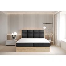 Trada - Lit adulte 160x200 cm selva avec rangement, matelas ressorts ensachés et surmatelas - tissu velours - noir