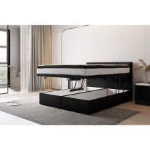 Lit adulte 160x200 cm tropea - avec rangement et matelas ressorts ensachés - tissu velours - noir