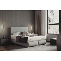 Lit adulte 180x200 cm lupin - avec matelas ressorts intégrés, rangement et surmatelas - tissu velours – gris