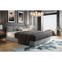 Lit adulte 160x200 cm royal - rembourré avec rangement et matelas – tissu velours - gris clair