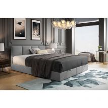 Lit adulte 200x200 cm royal - rembourré avec rangement et matelas – tissu velours - gris clair