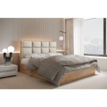 Lit adulte 180x200 cm selva avec rangement, matelas ressorts ensachés et surmatelas - tissu velours - creme