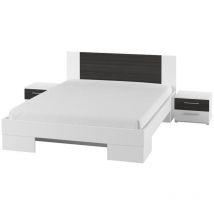 Meublorama - Cama adulto 180x200 colección irina. Mesitas de noche integradas. Colores blanco y gris antracita.