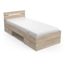 Casa Vital - Lit 90x200 Cm Avec Rangements Et Tête De Lit Décor Chêne