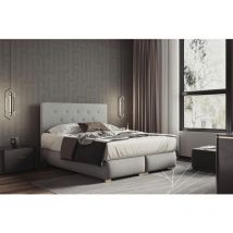 Lit adulte 200x200 cm lupin - avec matelas ressorts intégrés, rangement et surmatelas - tissu velours – gris