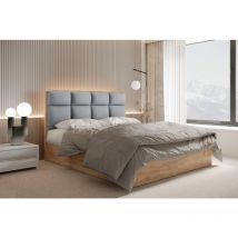 Lit adulte 200x200 cm selva avec rangement, matelas ressorts ensachés et surmatelas - tissu velours - gris