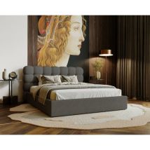 Lit adulte 160x200 Parlas - Lit double avec Sommier à Lattes, Rangement, Lit Rembourré avec tissu bouclé - Gris foncé (Anthology 18)