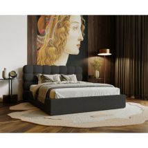 Lit adulte 160x200 Parlas - Lit double avec Sommier à Lattes, Rangement, Lit Rembourré avec tissu bouclé - Noir (Anthology 19)