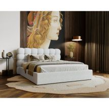 Lit adulte 180x200 Parlas - Lit double avec Sommier à Lattes, Rangement, Lit Rembourré avec tissu bouclé - Crème (Anthology 1)