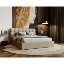 Lit adulte 160x200 Parlas - Lit double avec Sommier à Lattes, Rangement, Lit Rembourré avec tissu bouclé - Beige (Anthology 3)
