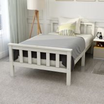 Wishdor - Lit enfant 90x200 cm, lit simple 90x200 cm, cadre de lit en bois avec sommier à lattes, lit 90x200 cm, blanc, sans matelas