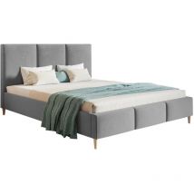 Lit adulte 180x200 Carlos, lit double avec sommier à lattes & tête de lit, velours - Meubles du fabricant - Gris (Jasmine 90)