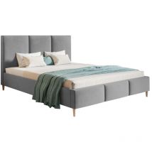 Lit adulte 140x200 Carlos, lit double avec sommier à lattes & tête de lit, velours - Meubles du fabricant - Gris (Jasmine 90)