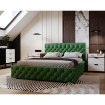 Emporius - Lit adulte 200x200 Elira - Lit Glamour, Lit Double avec Tissu Velours, Tiroir de Lit & Sommier à Latte - Vert (Magic Velvet 2225)