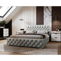 Emporius - Lit adulte 140x200 Elira - Lit Glamour, Lit Double avec Tissu Velours, Tiroir de Lit & Sommier à Latte - Gris clair (Magic Velvet 2218)