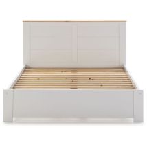 Lit adulte en pin ciré et mdf coloris blanc laqué, naturel - Longueur 207,7 x Profondeur 172 x Hauteur 100 cm Pegane