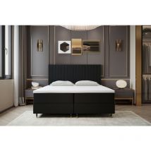 Lit adulte 200x200 cm estepona - avec matelas ressorts intégrés, rangement et surmatelas - tissu velours – noir