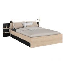Parisot - Lit adulte horn avec tiroir de rangement - 140 x 190/200 cm - Décor chene et noir