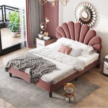 Hauss Spole - Lit adulte 140x200cm, lit enfant, avec sommier à lattes et tête de lit, lit double, velours, sans matelas, rouge