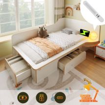 Wishdor - Lit adulte Lit enfant Lit ados 90 x 200 cm avec liseuse, usb, Type c et 3 tiroirs, design antidérapant, en bois, blanc