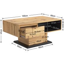 L&h-cfcahl - Table basse en bois veiné, avec un tiroir sans poignée, un compartiment de rangement et un compartiment de rangement arrière, espace de