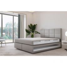 Lit adulte 200x200 cm mallorca - lit suspendu avec matelas ressorts ensachés et matelas bonnell - tissu velours – gris
