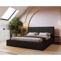 Lit adulte 140x200 Morin Boucle - Lit double avec rangement - sommier à lattes, Lit design, tissu bouclé Noir (Anthology 19)