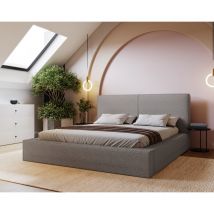 Lit adulte 140x200 Morin Boucle - Lit double avec rangement - sommier à lattes, Lit design, tissu bouclé Gris clair (Anthology 15)